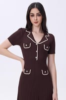 فستان بني استرتش بتفاصيل كريمية