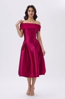 فستان ميدي عنابي أوف شولدر