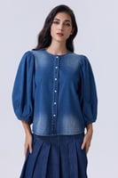 بلوزة جينز بأكمام منفوخه