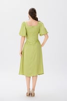 فستان ستان كيوي مطرز بالؤلؤ