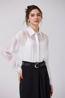 بلوزة شيفون اوف وايت مع كريستال