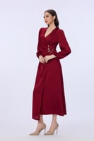 فستان ستان عنابي