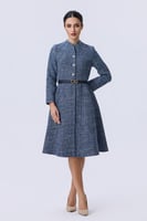 فستان شتوي أزرق بتصميم تويد أنيق