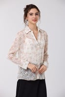 بلوزة شيفون مزخرف بيج