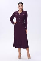 فستان موف استرتش بأزرار أمامية