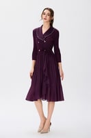 فستان بليسية عنابى مزين بالؤلؤ