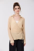 بلوزة شيفون بيج برباط