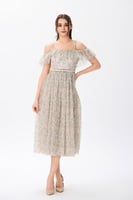 فستان تول بيج بنقشة الزهور