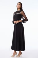 فستان كريب بأكمام تول