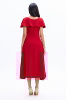 فستان أحمر ميدي بكاب