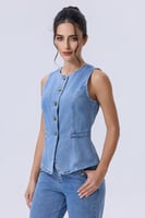 طقم دنيم بلا أكمام مع بنطال واسع