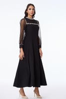 فستان كريب بأكمام تول