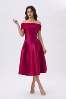 فستان ميدي عنابي أوف شولدر