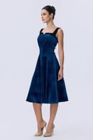 فستان سهره مخملي بربطات جانبية أزرق بترولي