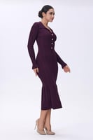 فستان بورغندي بأزرار أمامية وتصميم ضيق