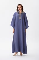 جلابية كتان ازرق بإكسسوار