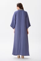 جلابية كتان ازرق بإكسسوار