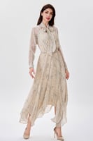 فستان شيفون برباط على الياقة