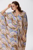 جلابية ستان بتمويجات الأزرق والبيج