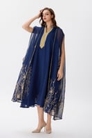 جلابية اورغنزا كحلي بتطريز ذهبي