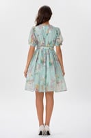 فستان اورغنزا تركواز بنقشة الزهور