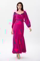 فستان ستان فوشيا مع رباط