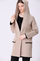 كارديغان بيج فاتح بياقة دائرية بقبعة