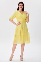 فستان شيفون أصفر بليسية ناعم