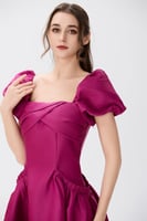 فستان ستان فوشي بكسرات