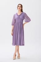 فستان شيفون ليلكي قصة خصر مرتفعة