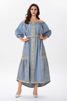 فستان كريب ازرق سماوي مطرز