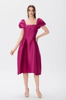 فستان ستان فوشي بكسرات