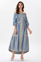 فستان كريب ازرق سماوي مطرز