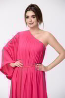 فستان كريب حرير فوشيا بليسية