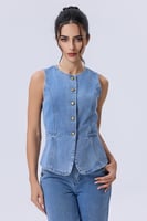 طقم دنيم بلا أكمام مع بنطال واسع