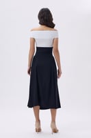 فستان ميدي أبيض وأسود للعيد | فستان أوف شولدر أنيق