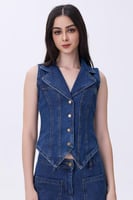 توب دنيم بدون أكمام بأزرار معدنية