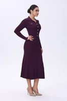 فستان موف استرتش بأزرار أمامية