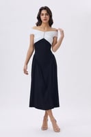 فستان ميدي أبيض وأسود للعيد | فستان أوف شولدر أنيق