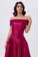 فستان ميدي عنابي أوف شولدر