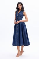 فستان جينز ميدي بحزام