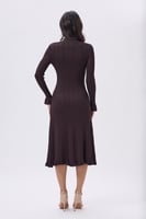 فستان ميدي بني أنيق بتطريز ناعم