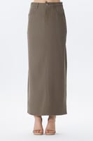 تنورة بقصة مستقيمة وجيوب جانبية بلون زيتي