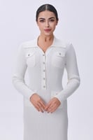 فستان أبيض استرتش بأزرار أمامية