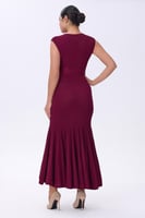 فستان شتوي عنابي بدون أكمام بربطة خصر