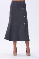 تنورة شتوي رمادي بأزرار جانبية