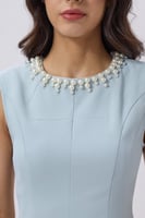 فستان ميدي تركوازي أنيق بتطريز لؤلؤي | Prando