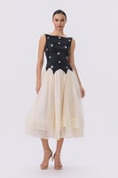 فستان ميدي أسود وعاجي بتول | فستان أنيق للمناسبات