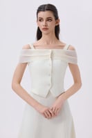 فستان ميدي أوف وايت عاجي أوف شولدر بقصة أنيقة | Pr...