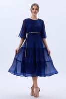 فستان شيفون بليسيه أزرق